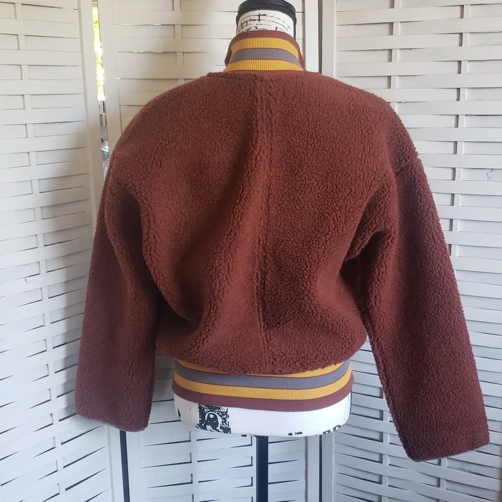 Madewell Brown Faux Sherpa Bomber Jacket Size S New - Picture 4 of 7